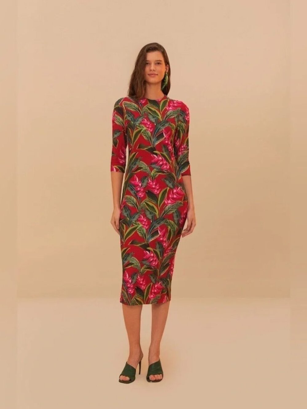 FARM Rio Red Dream Garden Jersey Midi Dress Small